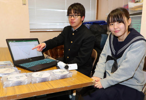 膳所データ班の高見遥香さん（右）と野津風太さん（２０１８年１月２６日撮影）