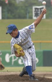 山形城北から１４三振を奪い、２安打完封した酒田南の安井