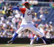 3月15日、WBC第2Rの日本戦で先発したチャップマン(AP)