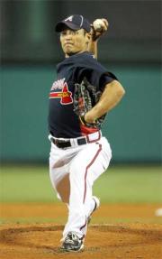 フィリーズ戦に先発し、３回を４安打２失点のブレーブス川上（共同）