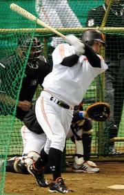 フリー打撃を行う阿部（撮影・松本俊）