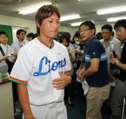 阪神藤田太陽とのトレードが決まった西武水田圭介(撮影・たえ見朱実)