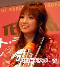 試写会に出席した小倉優子（撮影・小林千穂）