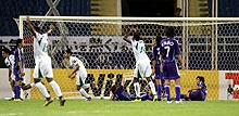 前半、Y・アルカフタニ(左端)は先制のゴールを決める(撮影・宇治久裕)