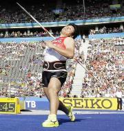 男子やり投げ決勝に出場し日本人初のメダルを獲得した村上幸史（ＡＰ）