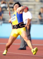 男子やり投げ決勝で２位に入った村上幸史（撮影・下田雄一）