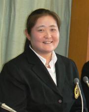 笑顔でボブスレー挑戦を表明した高山樹里（撮影・高田文太）