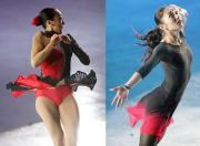 力強いジャンプを披露する浅田真央(左)と妖艶な演技を見せる安藤美姫