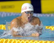 記録会で決勝に進出し、1位となった北島の泳ぎ(撮影・水谷安孝)
