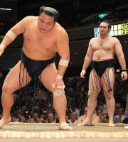琴欧洲(右)に敗れた千代大海は、大関陥落のピンチに(撮影・岡本肇)