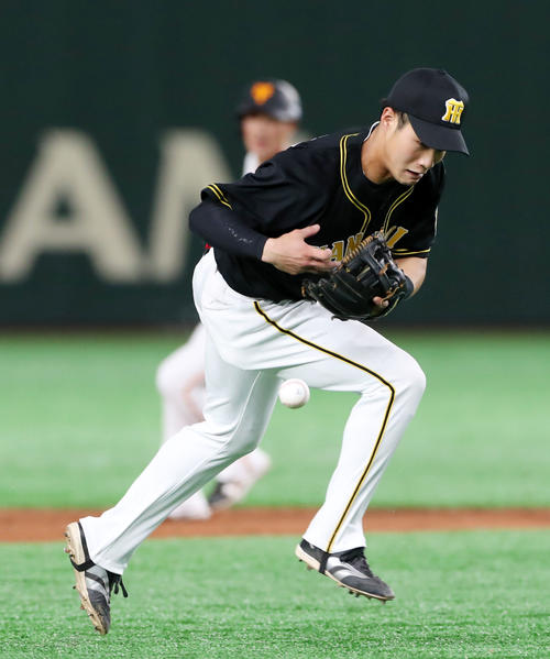 3回裏巨人無死一塁、木浪はガルシアがはじいた坂本の打球を捕球できず内野安打となる(撮影・加藤哉)