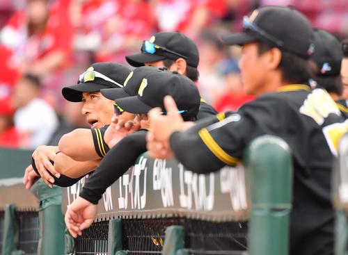 広島対阪神　ベンチで厳しい表情を見せる矢野監督（撮影・上田博志）