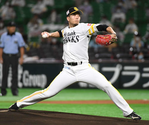 ソフトバンク対西武　3勝目を挙げた千賀（撮影・今浪浩三）