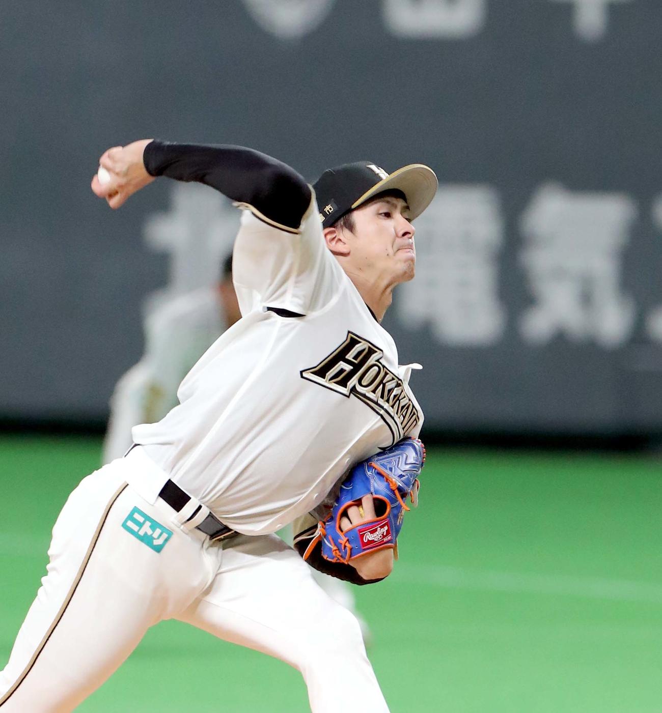 日本ハム対楽天　日本ハム先発の上沢（撮影・佐藤翔太）