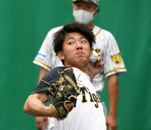 ブルペンで投げ込む伊藤将（撮影・上山淳一）