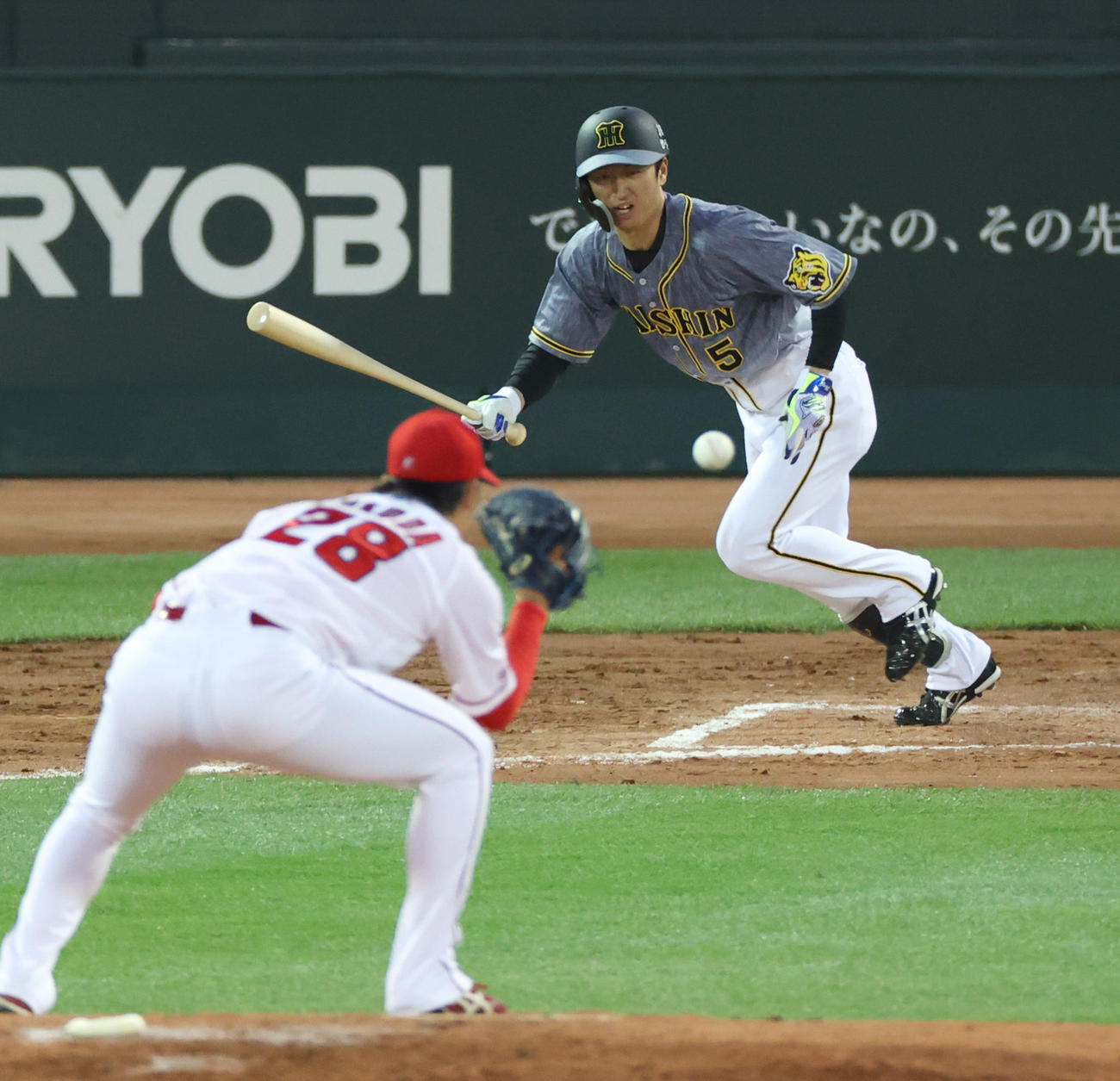 広島対阪神　3回表阪神2死、投ゴロに倒れる近本（撮影・清水貴仁）