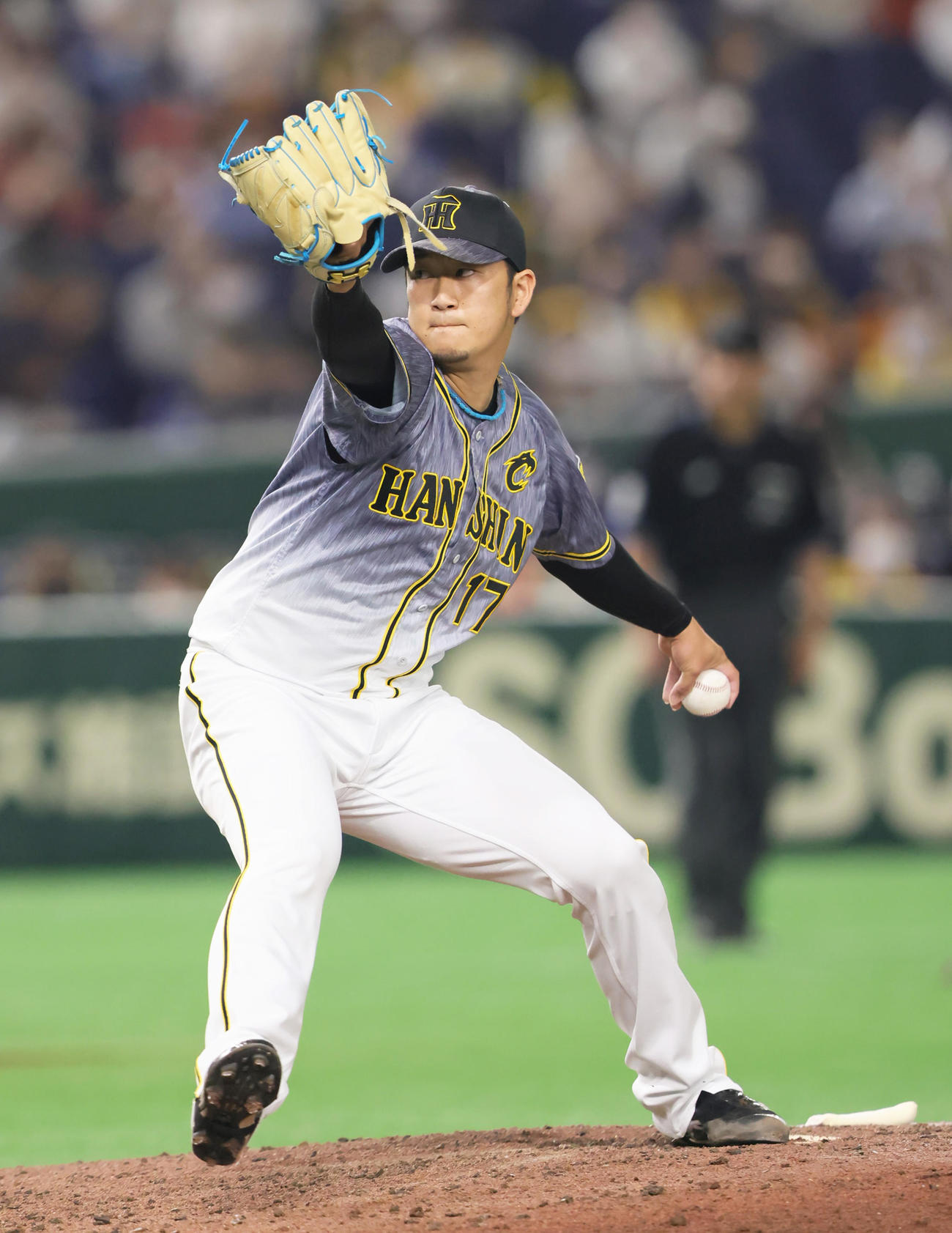 巨人対阪神　7回から登板した阪神岩貞（撮影・足立雅史）