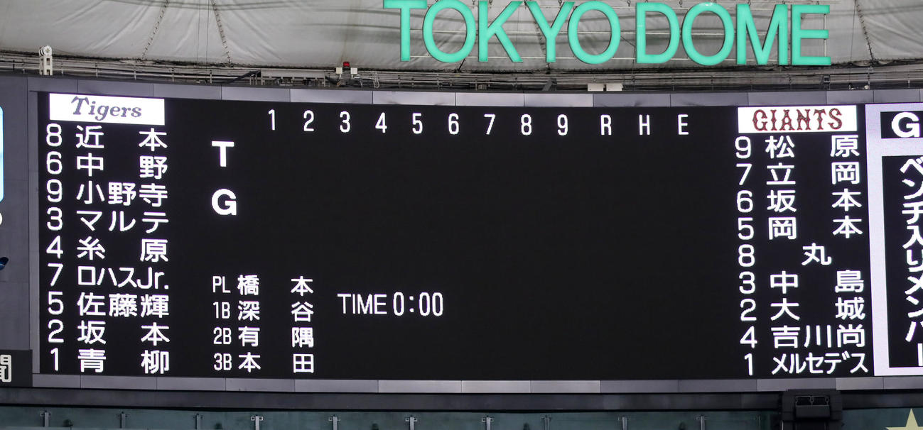 巨人対阪神　スタメン（撮影・加藤哉）