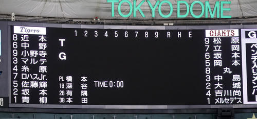 巨人対阪神　スタメン（撮影・加藤哉）