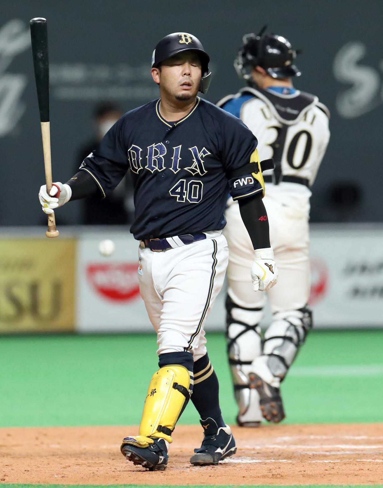 日本ハム対オリックス　7回表オリックス2死一、二塁、見逃し三振に終わる大下（撮影・佐藤翔太）
