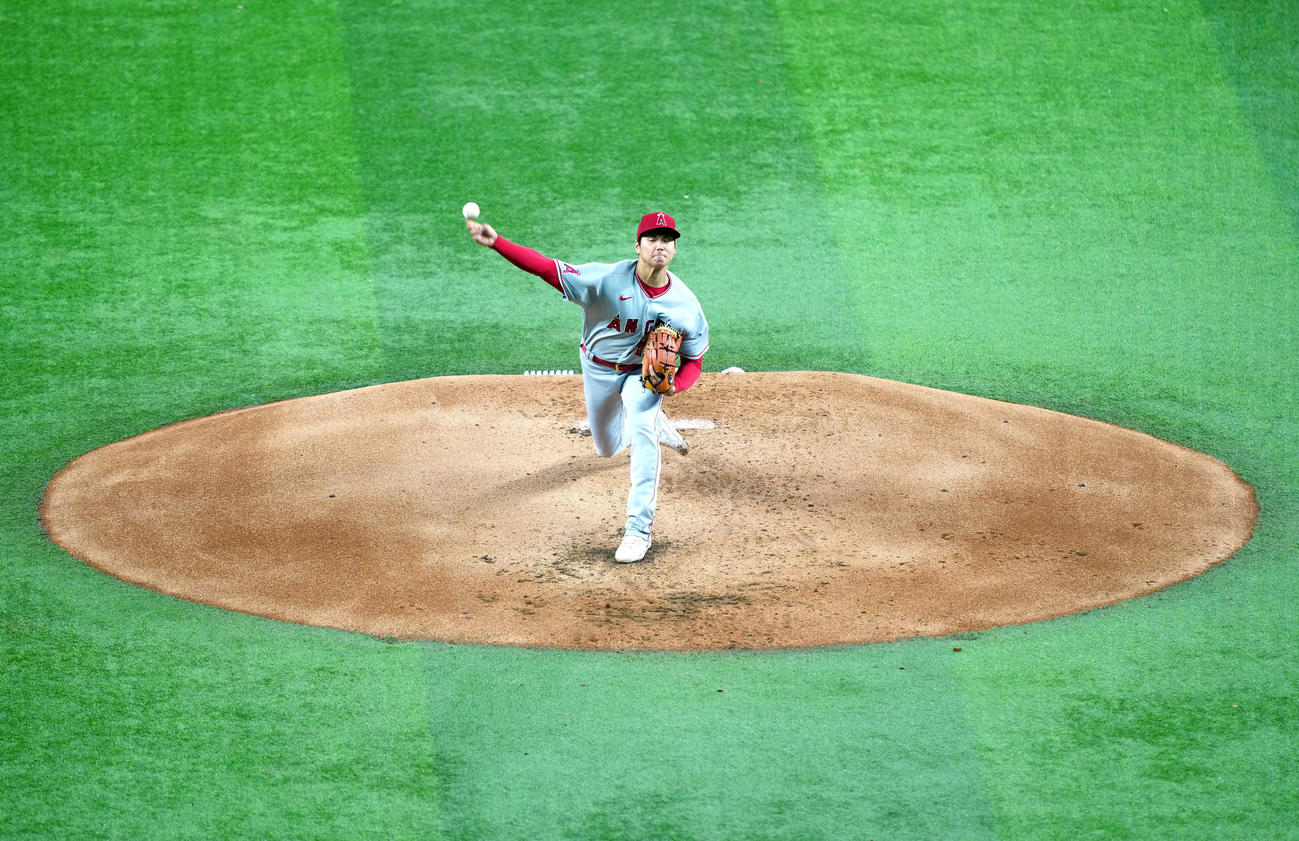 レンジャーズ対エンゼルス　エンゼルス先発の大谷（撮影・江口和貴）