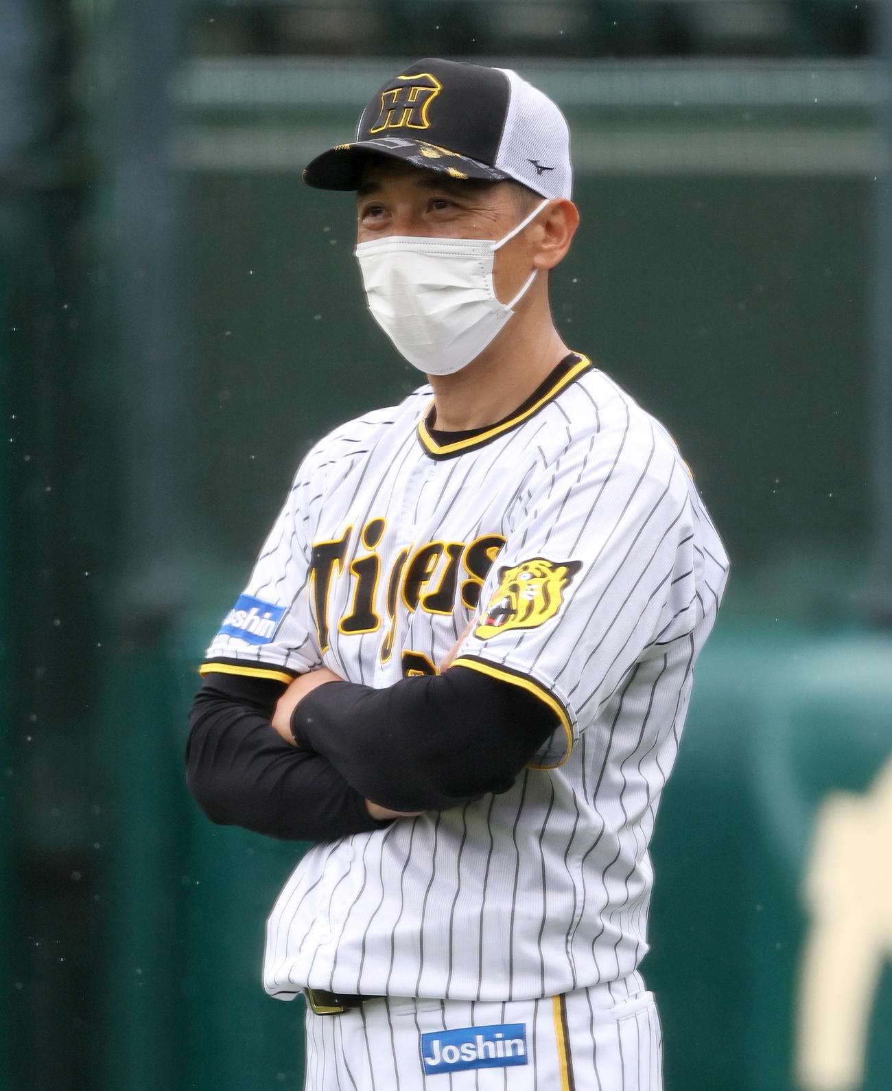 投手陣の練習を見守る阪神矢野監督（撮影・上山淳一）