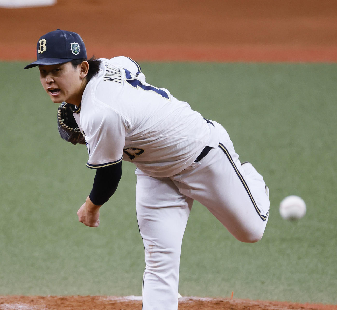オリックス対阪神　6回、力投を見せるオリックス宮城（撮影・藤尾明華）