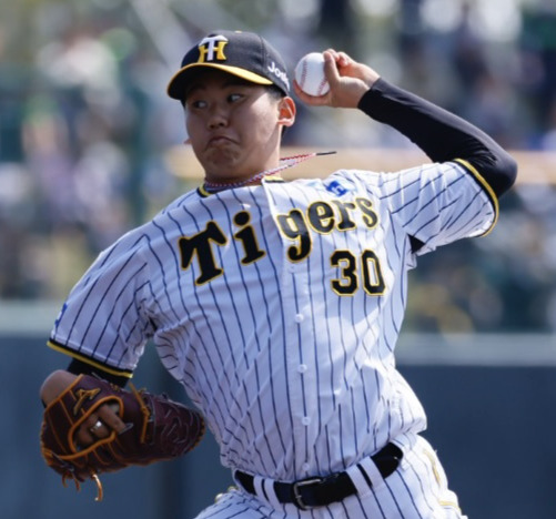 阪神春季キャンプ　紅白戦で先発した白組門別（撮影・藤尾明華）