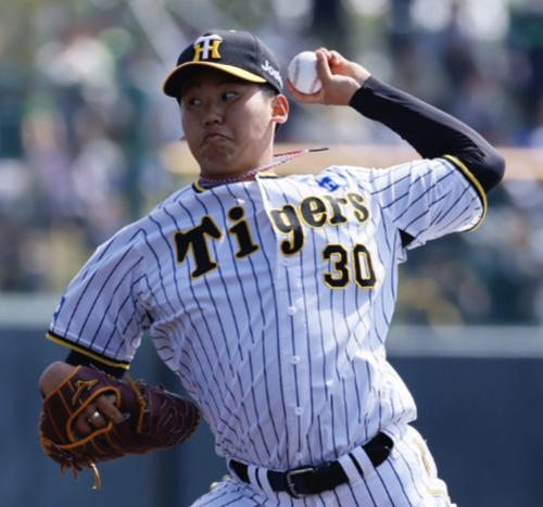 阪神春季キャンプ　紅白戦で先発した白組門別（撮影・藤尾明華）
