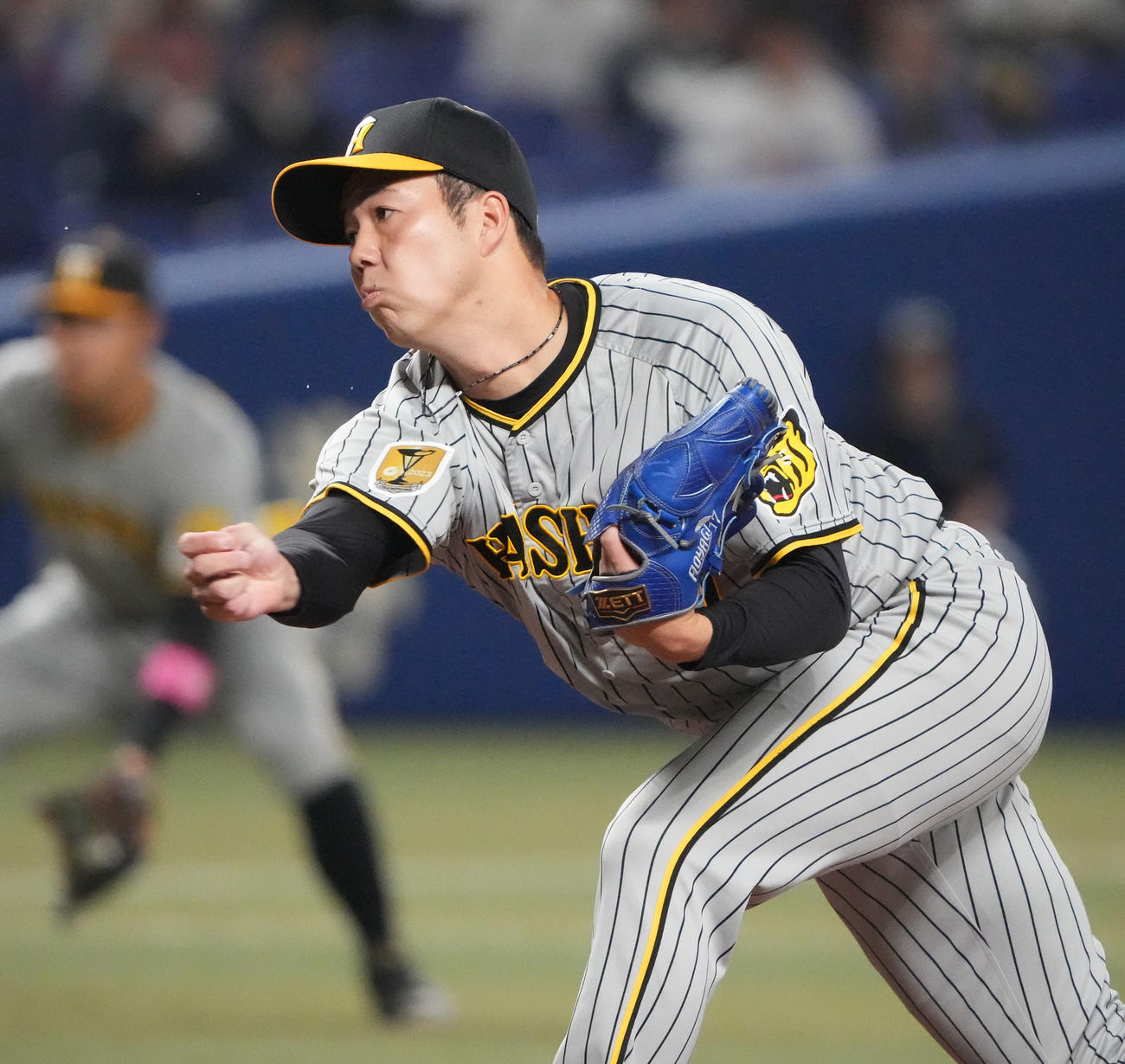 中日対阪神　力投する阪神先発の青柳（撮影・森本幸一）