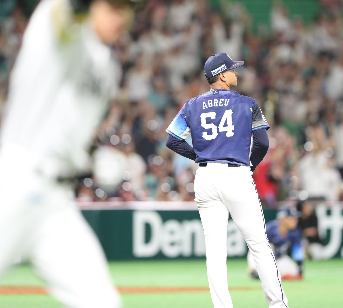 ソフトバンク対西武　9回裏ソフトバンク2死一、二塁、柳田に右中間逆転サヨナラ3点本塁打を浴びたアブレイユ（撮影・梅根麻紀）