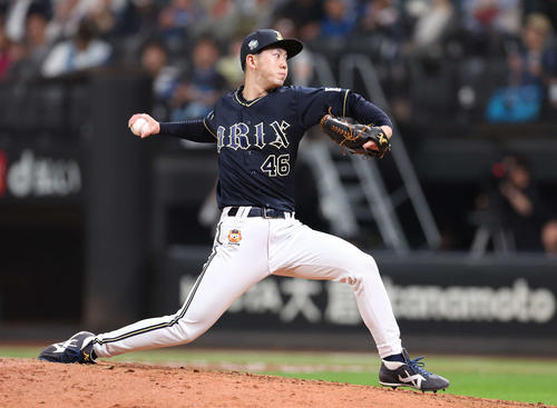 日本ハム対オリックス　6回途中登板の本田（撮影・黒川智章）