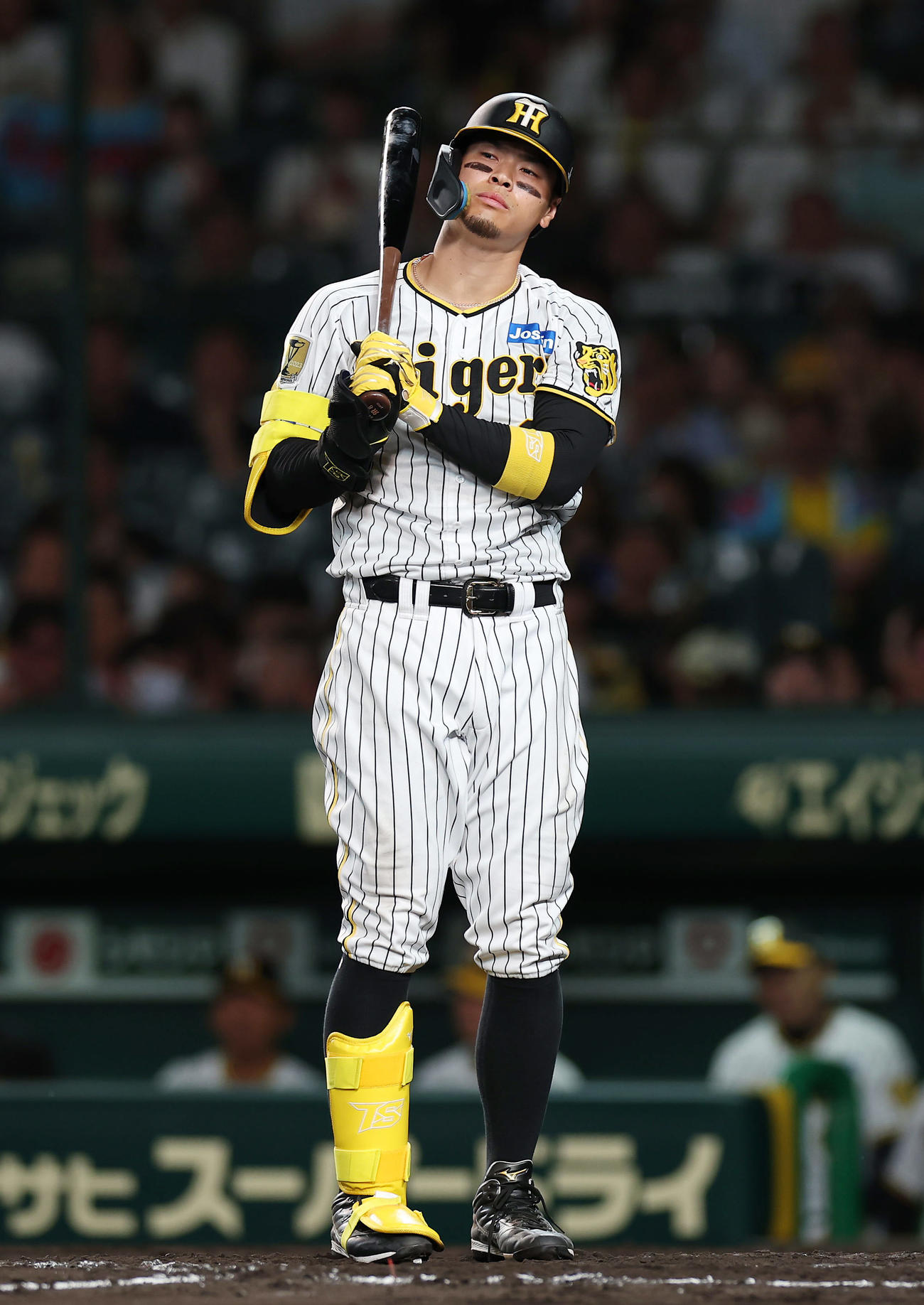 18日、空振り三振に倒れる佐藤輝明