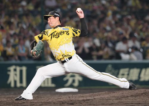 阪神対ヤクルト　最後を締めた岩崎撮影・宮崎幸一)