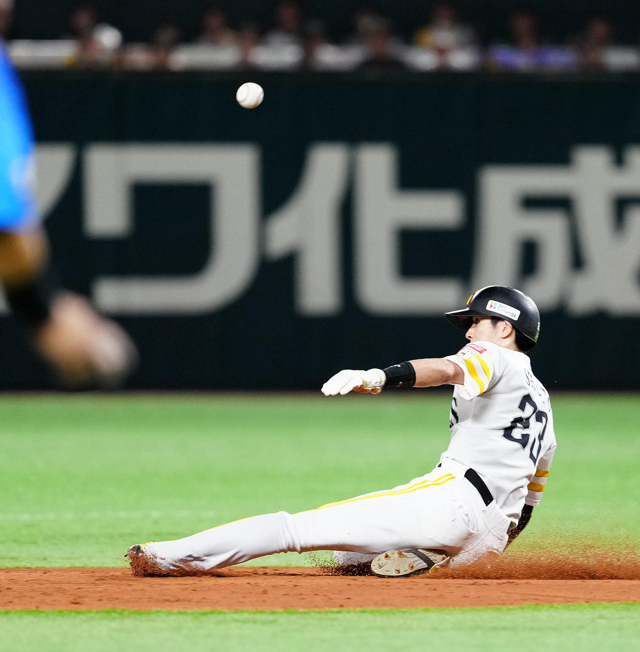 盗塁を決める周東＝24年10月31日