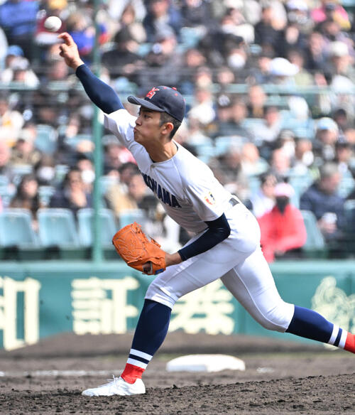 神村学園対横浜　横浜先発の織田翔希（撮影・石井愛子）
