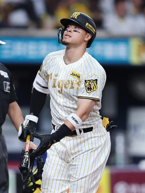 阪神対DeNA 6回裏阪神2死、空振り三振に倒れた佐藤（撮影・前田充）
