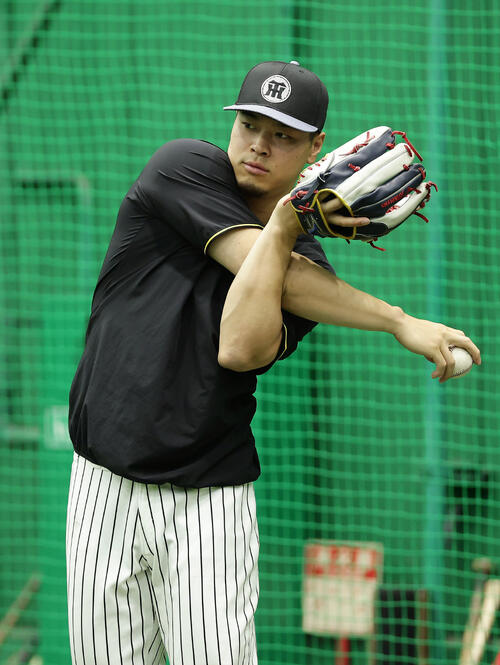阪神対広島　練習に臨む阪神佐藤輝明（撮影・前田充）