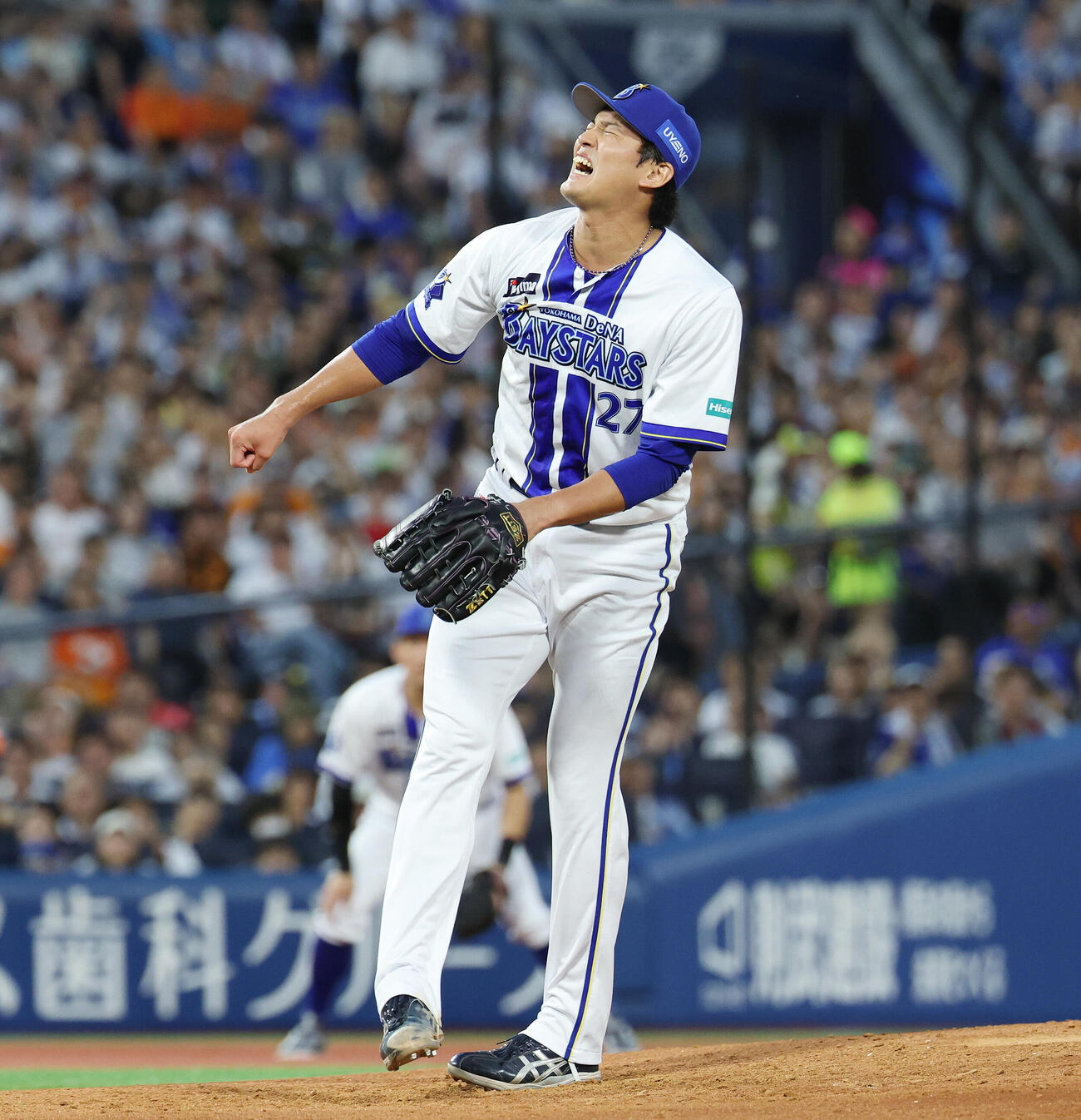 DeNA対巨人　3回表巨人2死一、三塁、笹原操希に適時打を浴びる藤浪晋太郎（撮影・宮地輝）