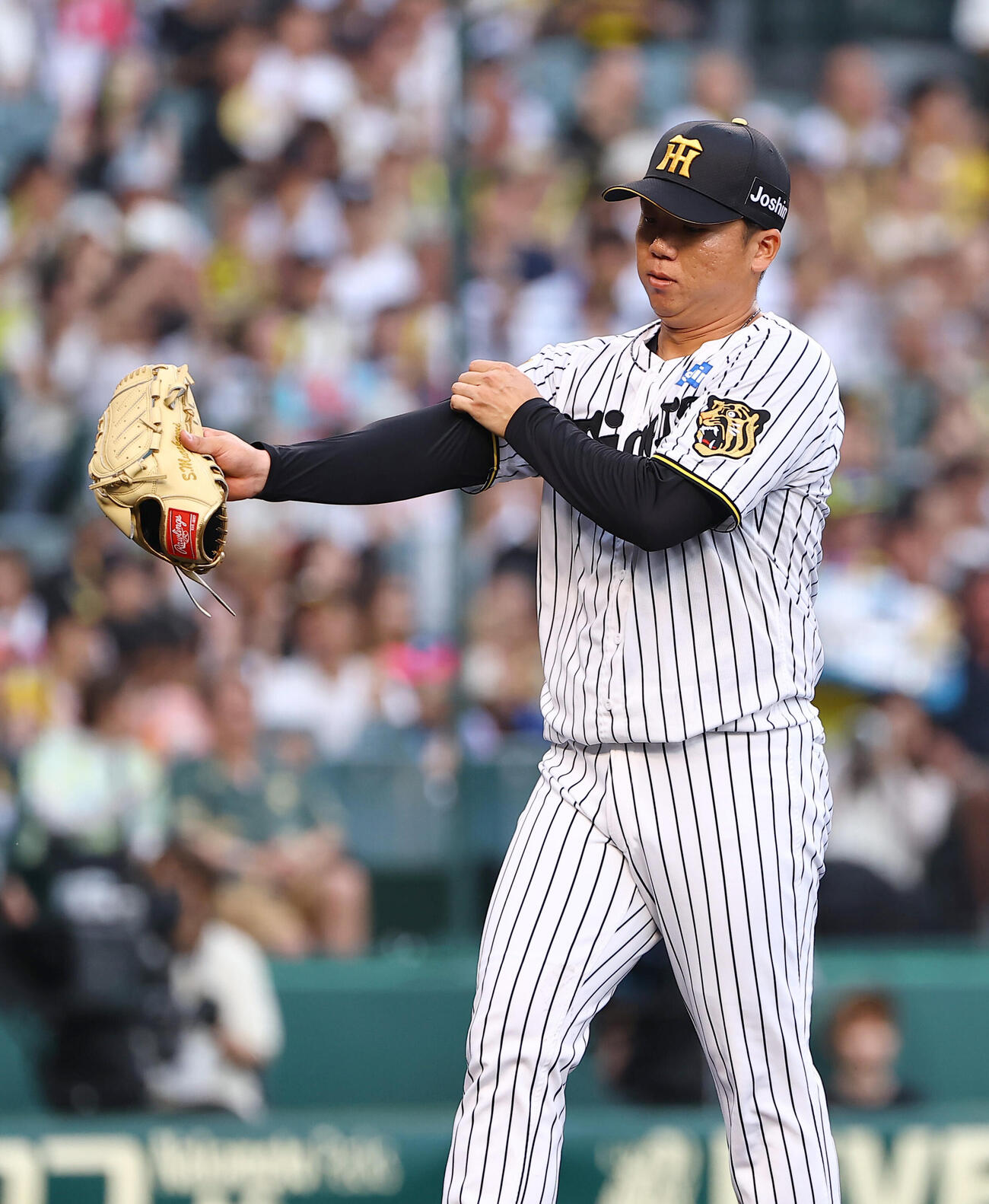 阪神対ヤクルト　1回表ヤクルト2死満塁、セデーニョを遊直に打ち取った村上頌樹村上頌樹（撮影・上田博志）
