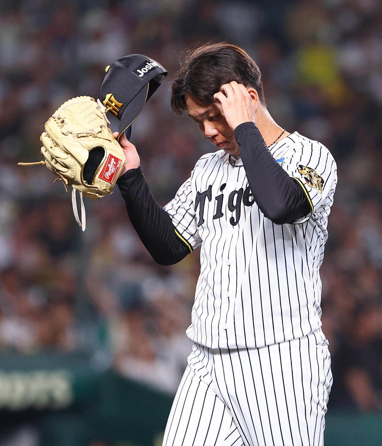 阪神対ヤクルト　5回無失点の村上頌樹はベンチに引き揚げる（撮影・上田博志）