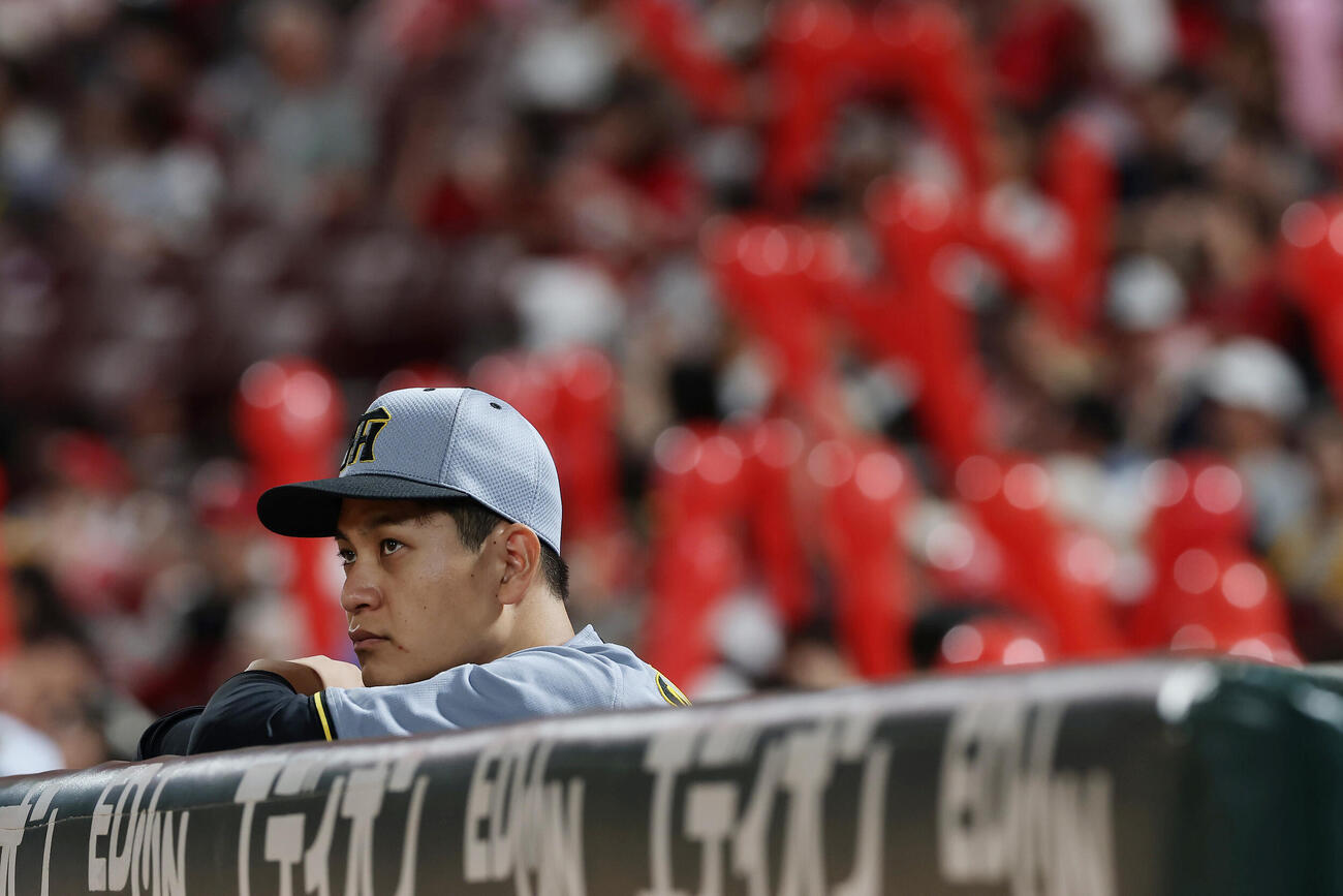 広島対阪神　7回、ベンチから試合を見つめる阪神大竹耕太郎（撮影・前田充）
