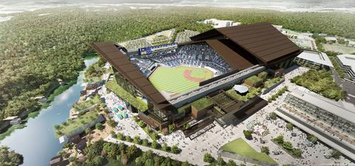 日本ハムが北広島市に建設する新球場の完成予想図