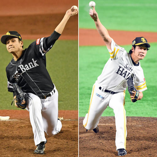 ソフトバンク武田翔太（左）と大竹耕太郎