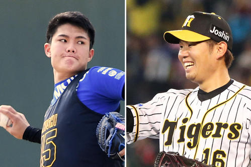 阪神西純矢（左）と西勇輝