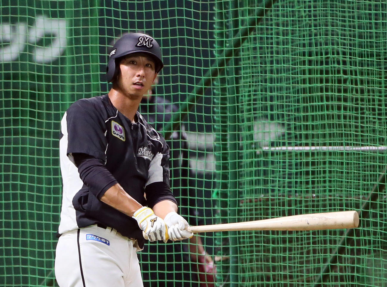 打撃練習をする福田秀（撮影・栗木一考）