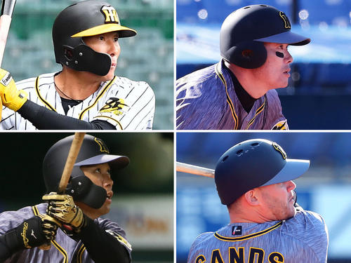 外野を争う上段左から糸井、福留、下段左から高山、サンズ