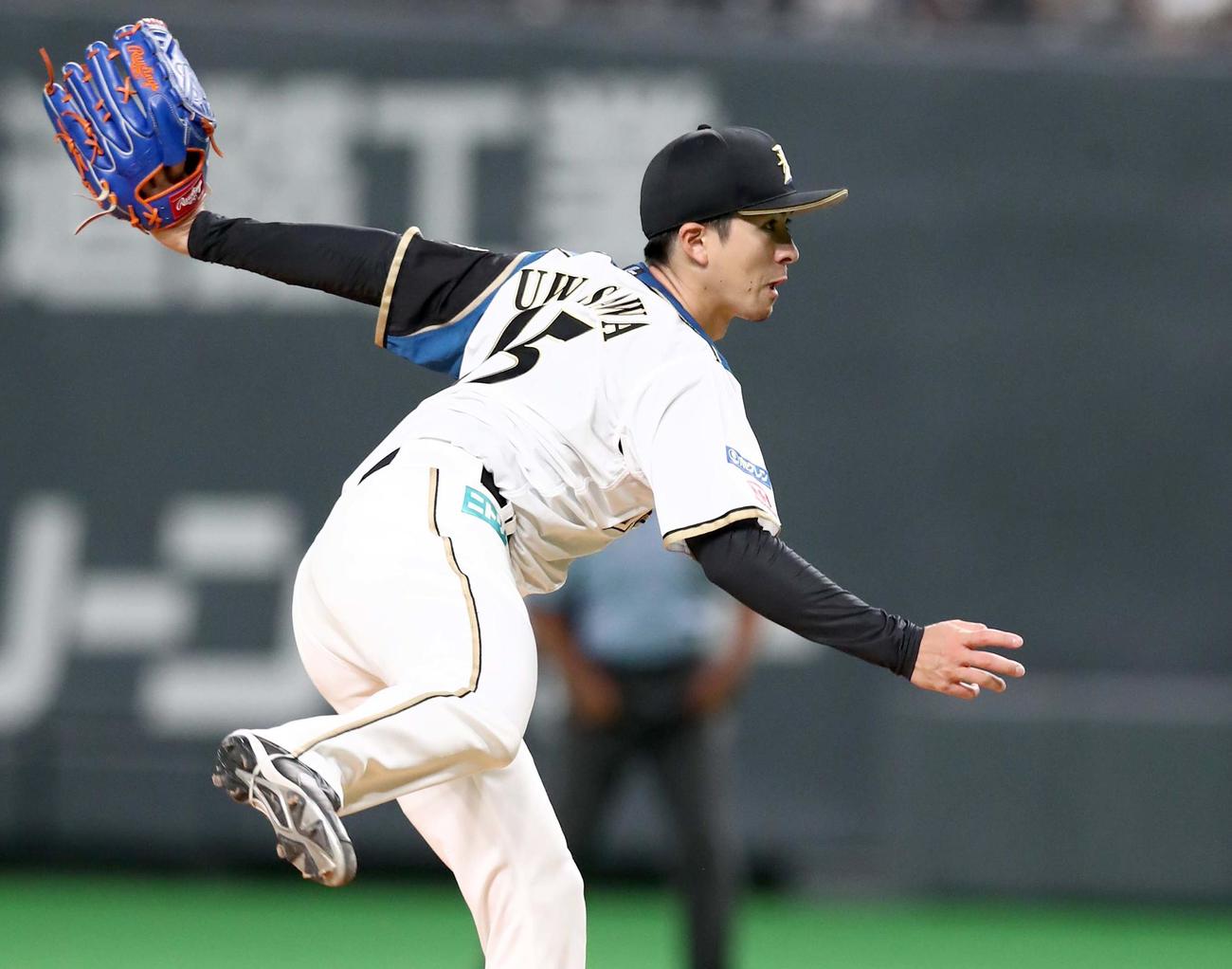 日本ハム対オリックス　日本ハム先発の上沢（撮影・黒川智章）
