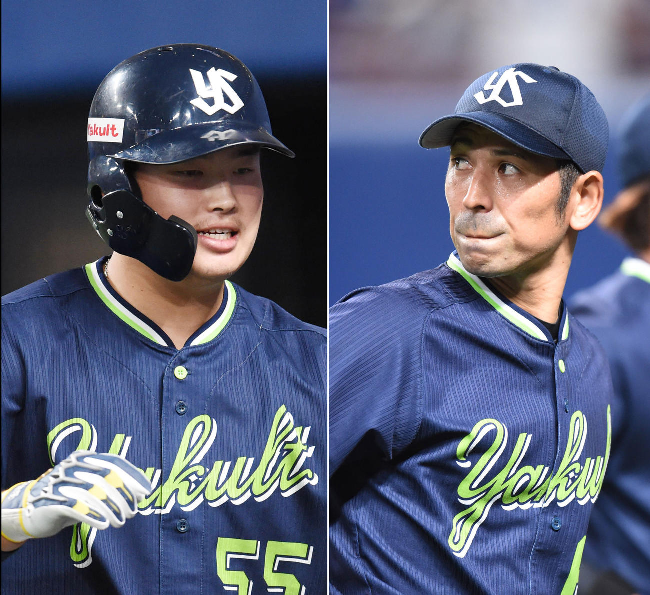 ヤクルト村上（左）と山中