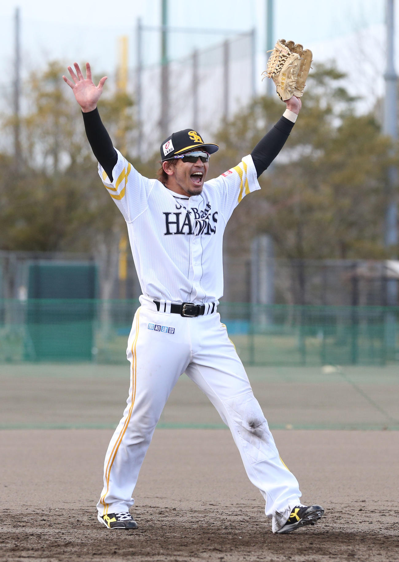 特守で元気いっぱいの松田（2月5日撮影）